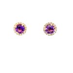 Estate: Yellow Gold Amethyst and Diamond Earrings