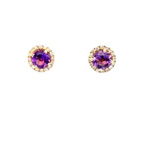 Estate: Yellow Gold Amethyst and Diamond Earrings