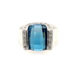 Estate: White Gold London Blue Topaz Ring with Diamonds